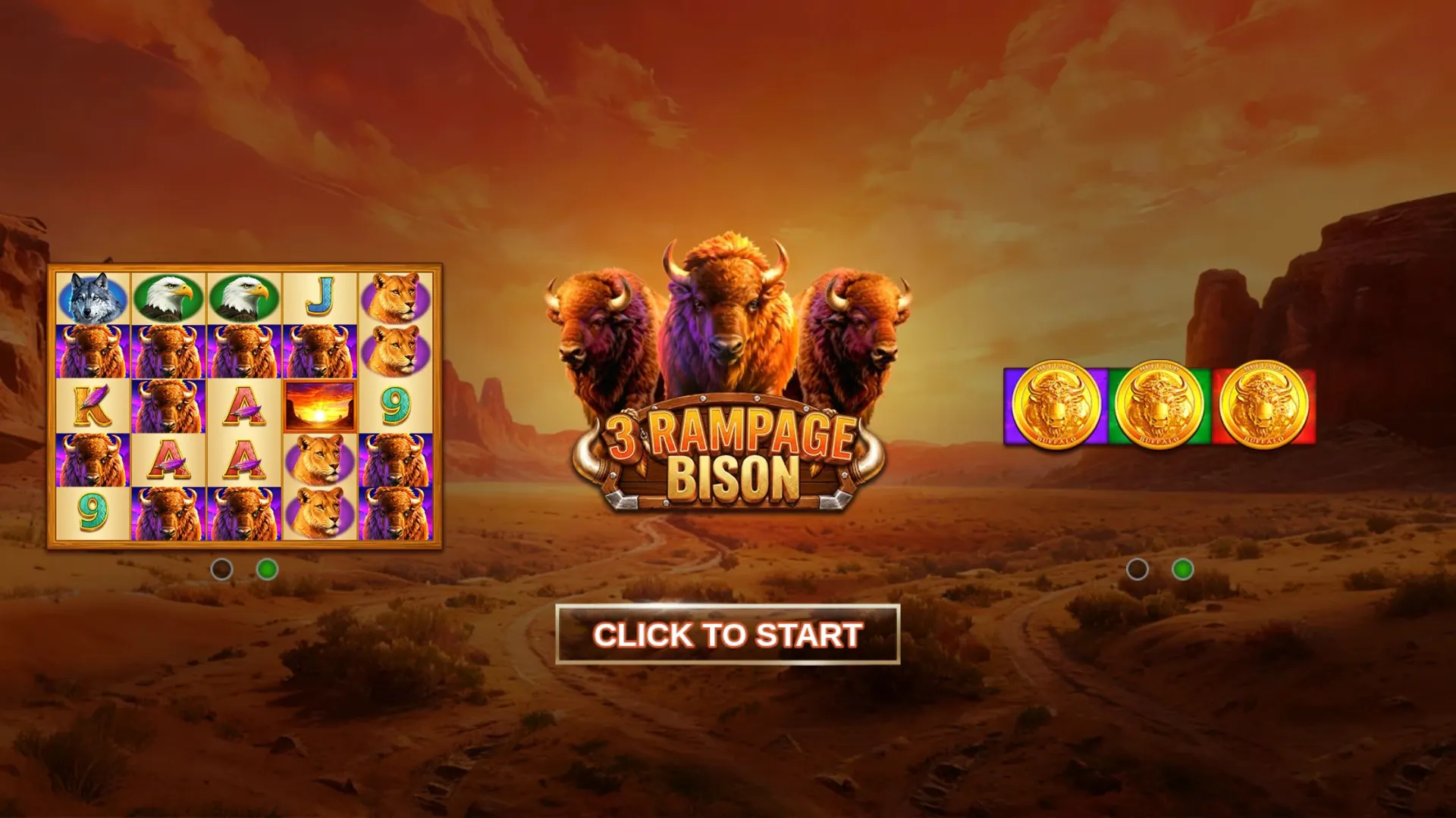 3 Rampage Bison start screen with game features