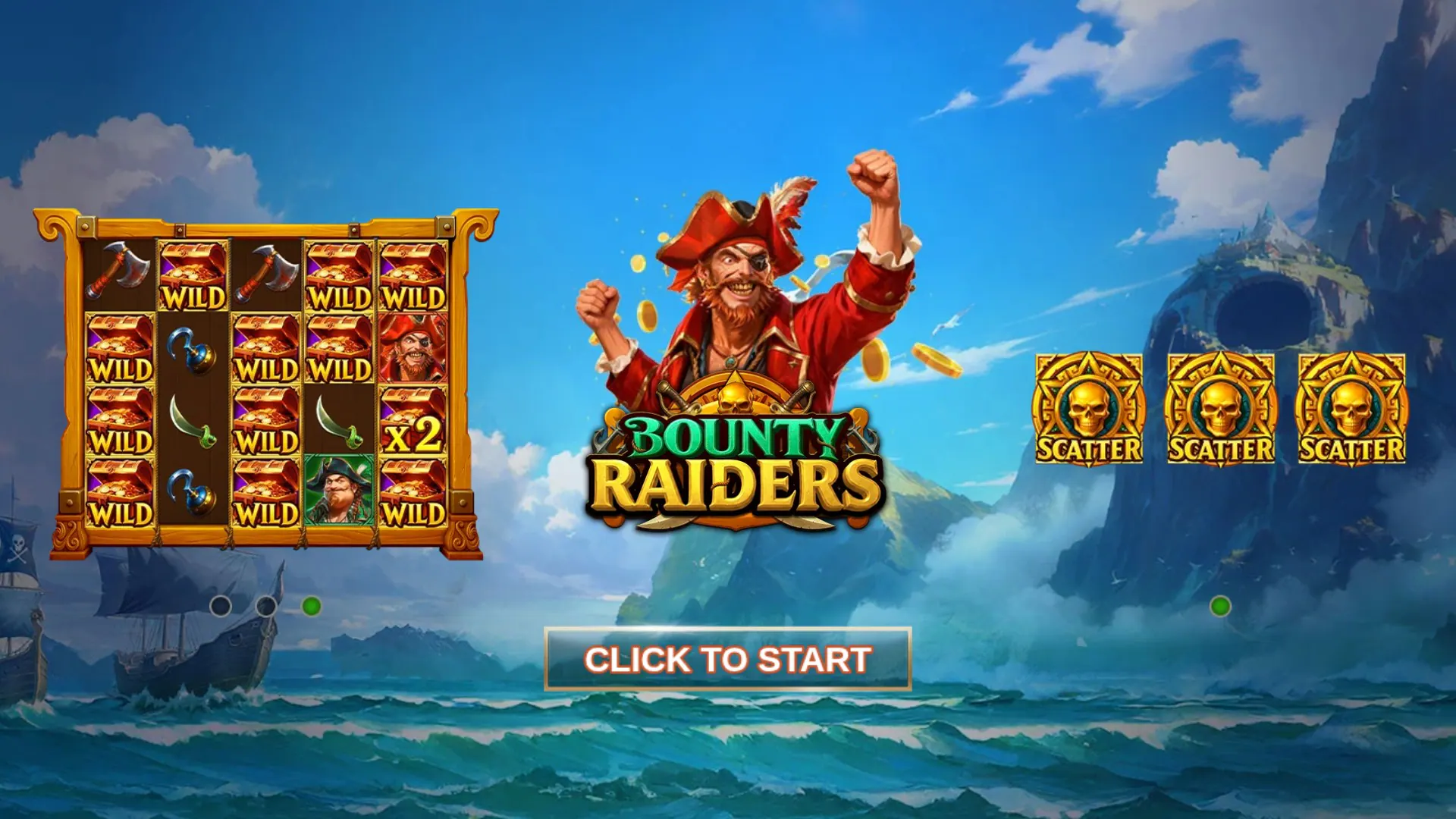 Bounty Raiders start screen with game features