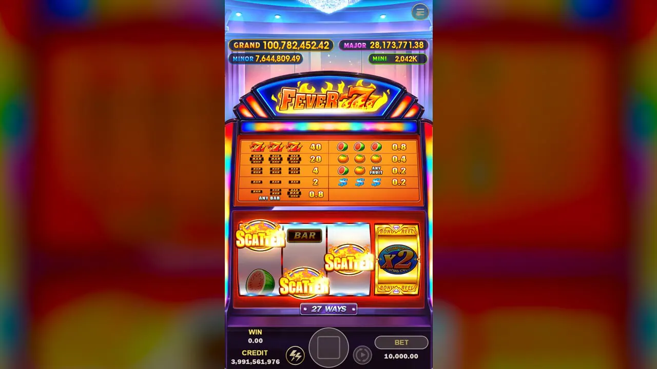Fever 777 winning symbol combination screenshot
