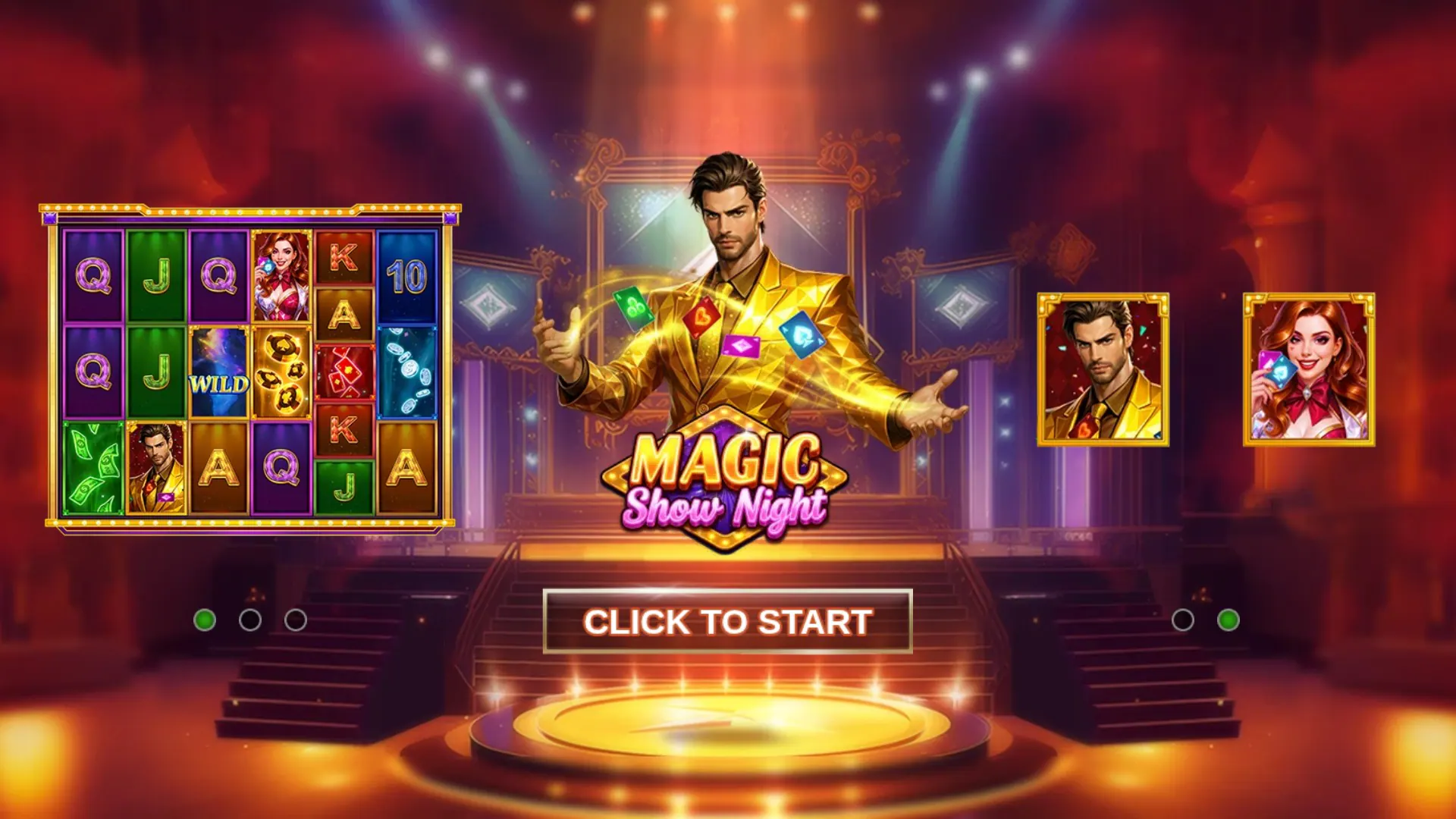 Magic Show Night start screen with game features