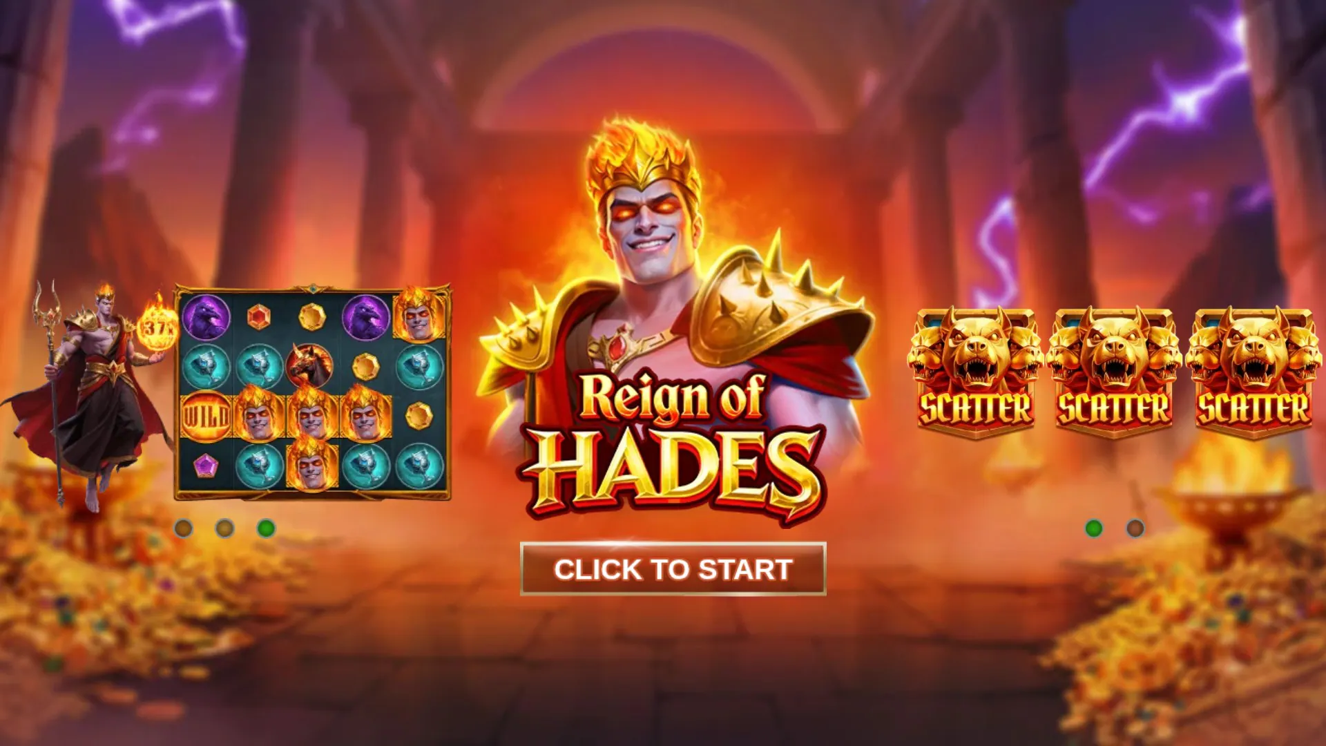 Reign of Hades start screen with game features