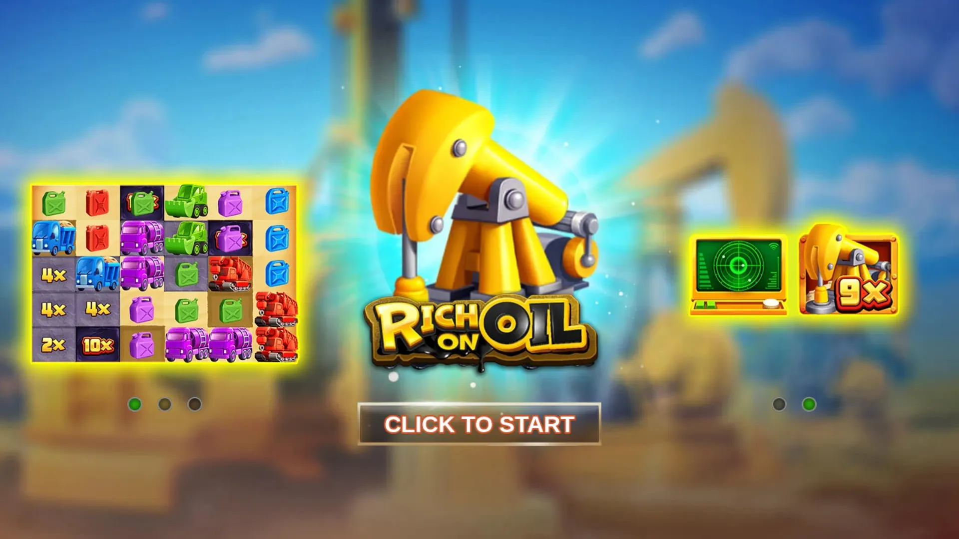 Rich on Oil start screen with game features