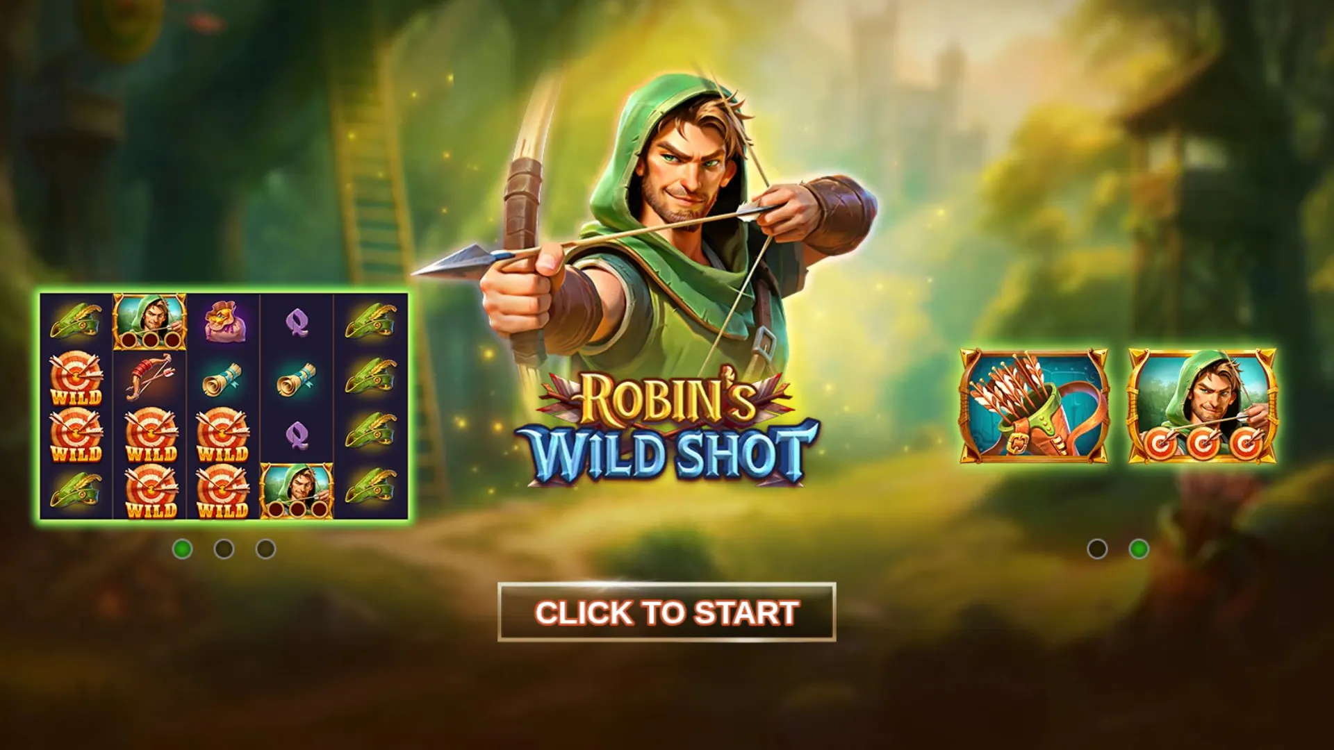 Robin's Wild Shot start screen with game features