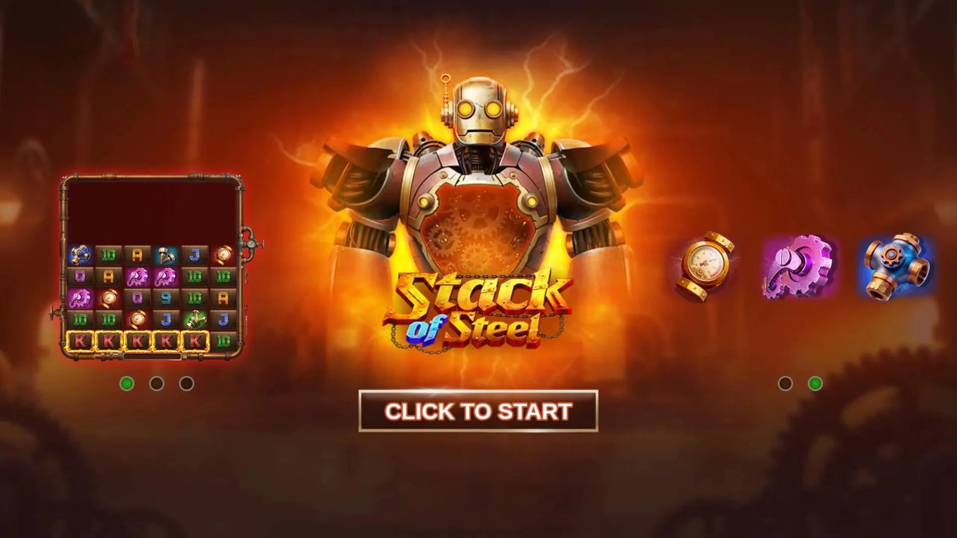 Stack of Steel start screen with game features