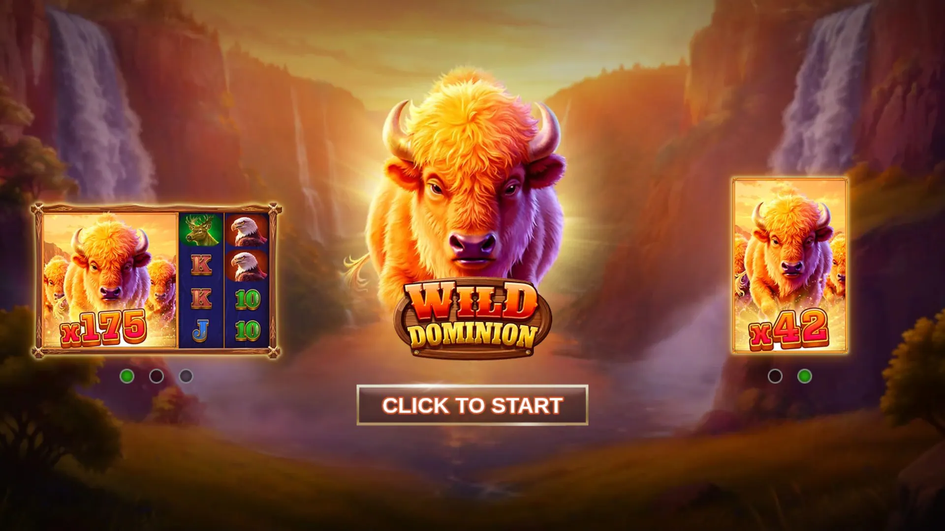 Wild Dominion start screen with game features